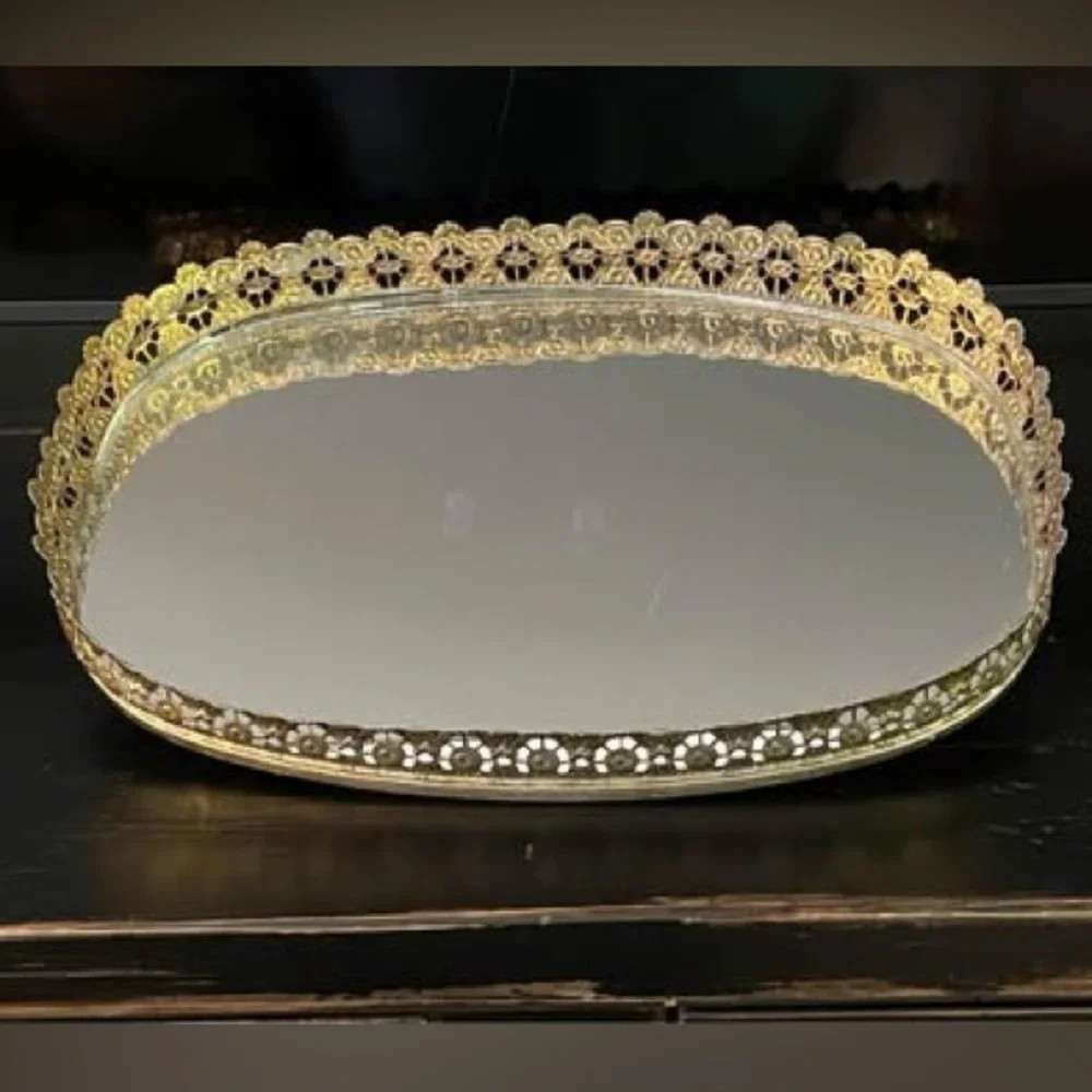 Vintage Brass finished vanity tray mirrored Tray
